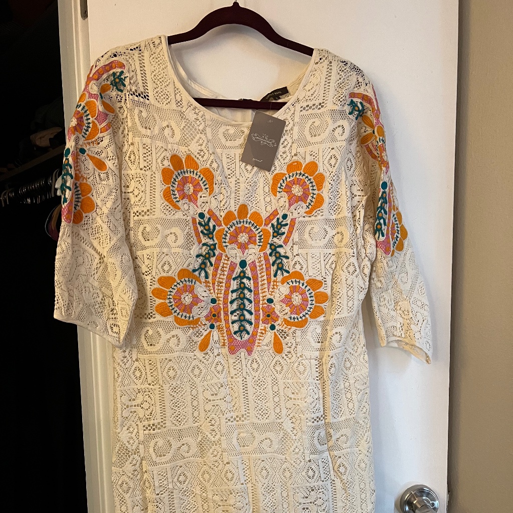 Rare Anthropologie Vineet Bahl 60s Embroidered Dress Size Large